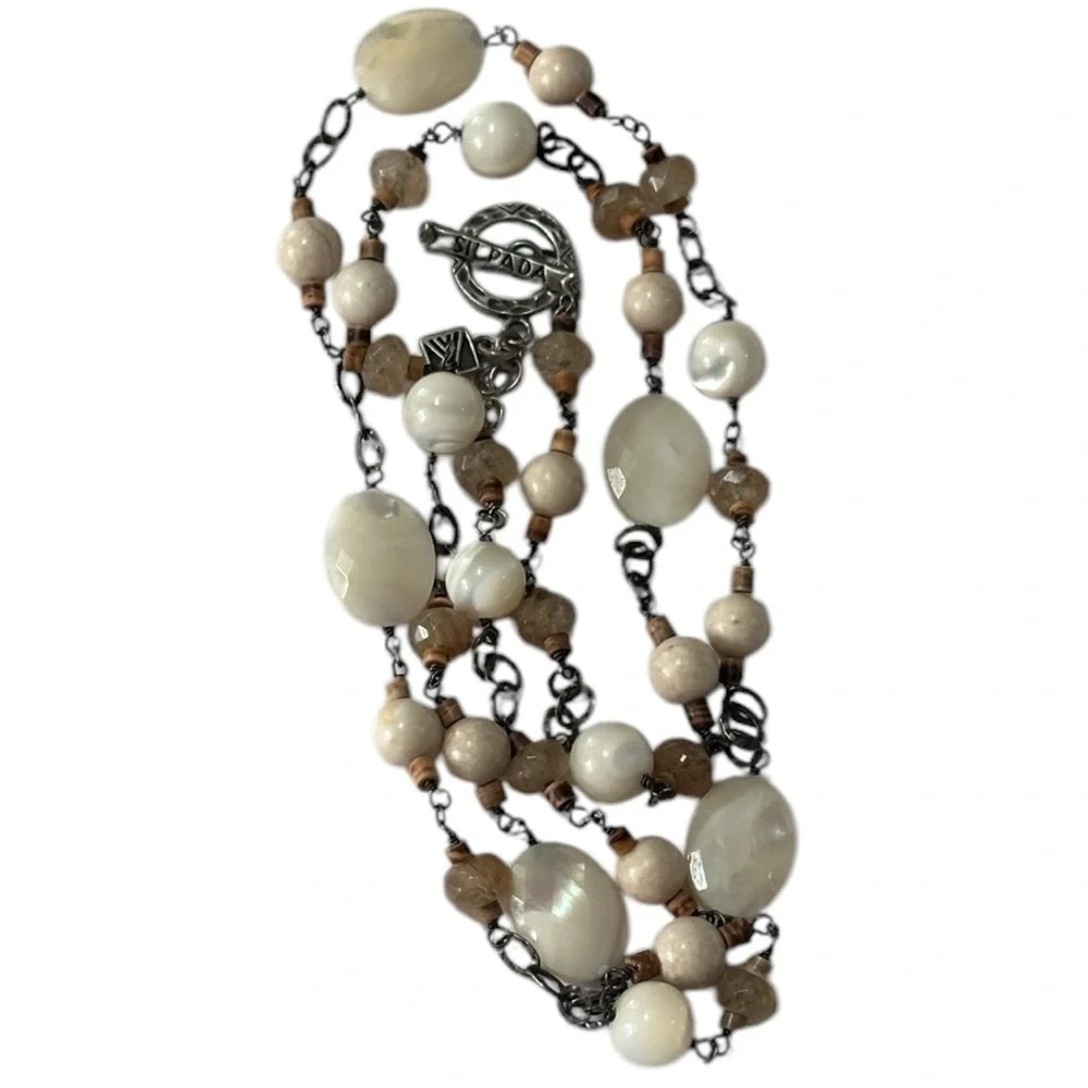 Silpada N1504 Mother of Pearl Rutilated Glass Riverstone Coco Beads Necklace 36”